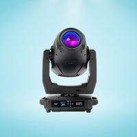 Front view of ADJ HYD320 Hydro Spot 2 IP65-Rated LED Moving Head on blue background