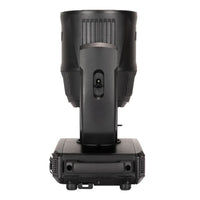 Side view of ADJ HYD333 Hydro Flex L7 420W Moving Head Wash Fixture with head pointing up on white background