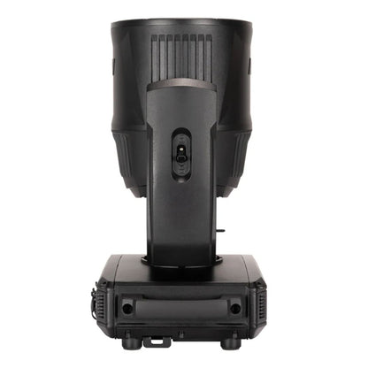 Side view of ADJ HYD333 Hydro Flex L7 420W Moving Head Wash Fixture with head pointing up on white background
