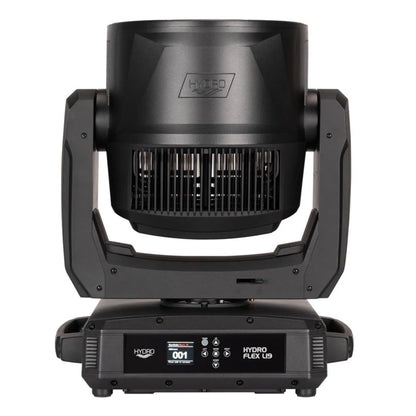 Front view of ADJ HYD346 Hydro Flex L19 LED Moving Head Wash Light with head pointing up on white background