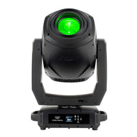 Front view of ADJ HYD580 Hydro Profile 660W LED IP65 Moving Head with green light on white background