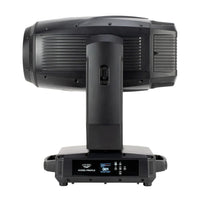 Front view of ADJ HYD580 Hydro Profile 660W LED IP65 Moving Head with head tilted to the side on white background