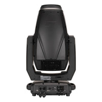 Rear view of ADJ HYD869 Hydro Hybrid IP65-Rated LED Moving Head with ports open and head tilted up on white background