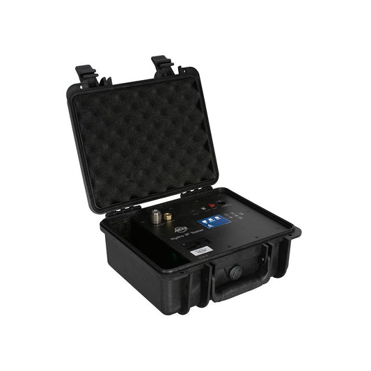 Angled front view of ADJ Hydro IP Tester with open lid on white background