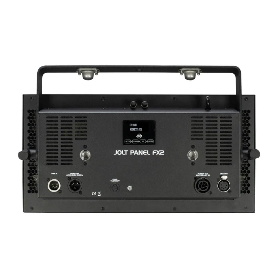 Rear view of ADJ JOL299 Jolt Panel FX2 on white background 