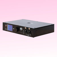 Angled front view of ADJ NET 4 4-Port DMX Over Ethernet Node on pink background