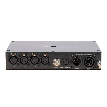 Rear view of ADJ NET 4 4-Port DMX Over Ethernet Node on white background