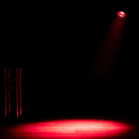 Hanging ADJ Par Z150 RGBA LED PAR Can beaming red light downward in dim venue