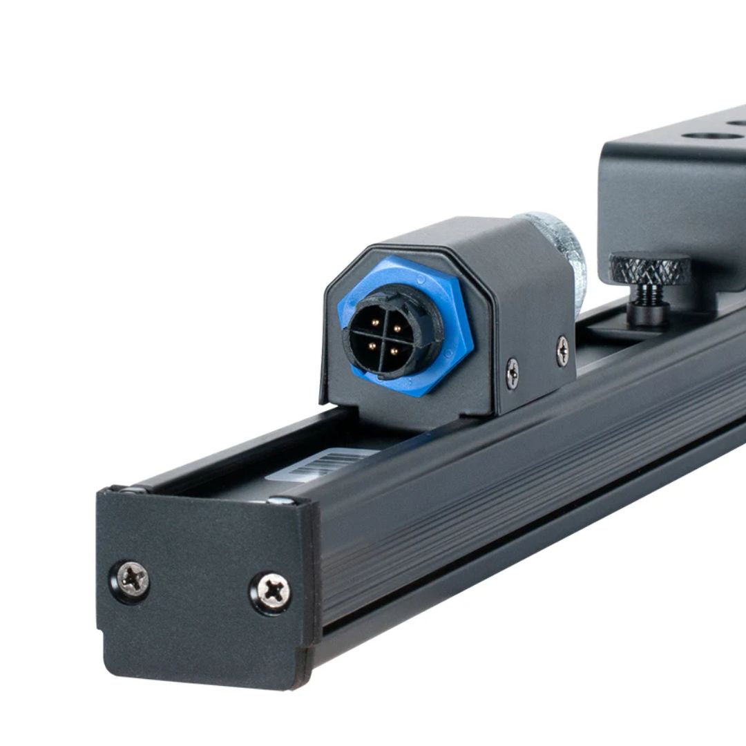 Angled left close up port view of ADJ Pixie Strip 120 LED Pixel Strip on white background