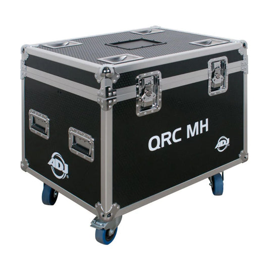 Angled front view of ADJ QRC MH Flight Case with closed lid on white background