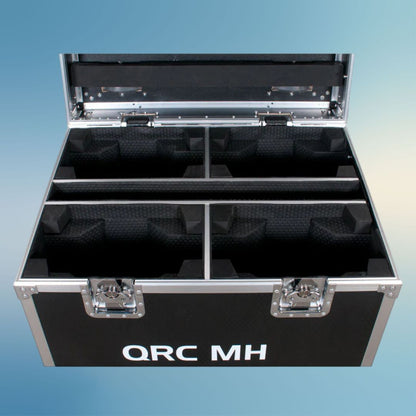 Close up inside view of ADJ QRC MH Flight Case with open lid on blue background