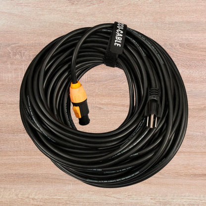 Top view of ADJ SIP271 100FT IP65 Main Power Cable on wooden background