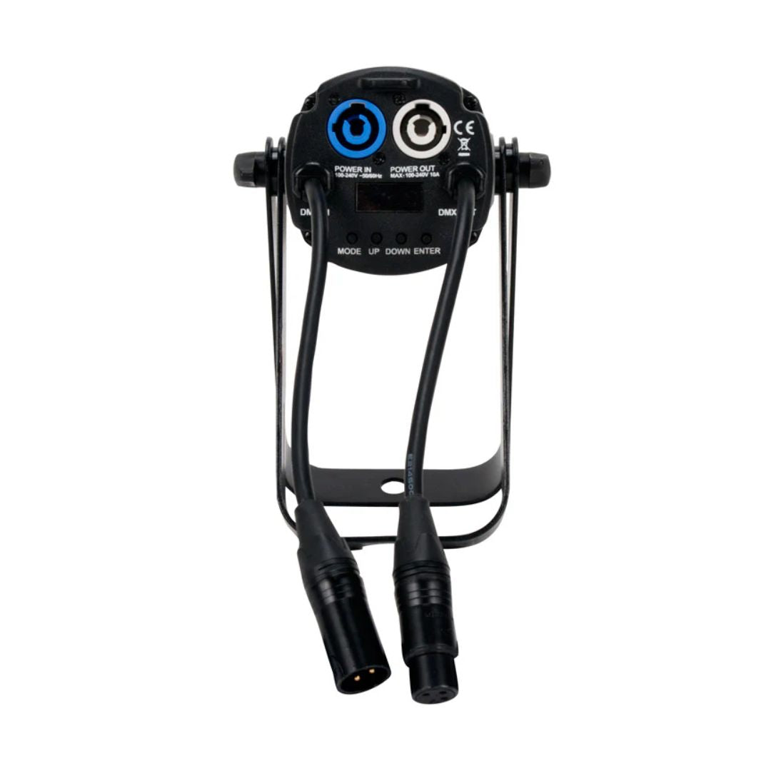 Rear ports and cables view of ADJ Saber Spot DTW LED Spotlight on white background