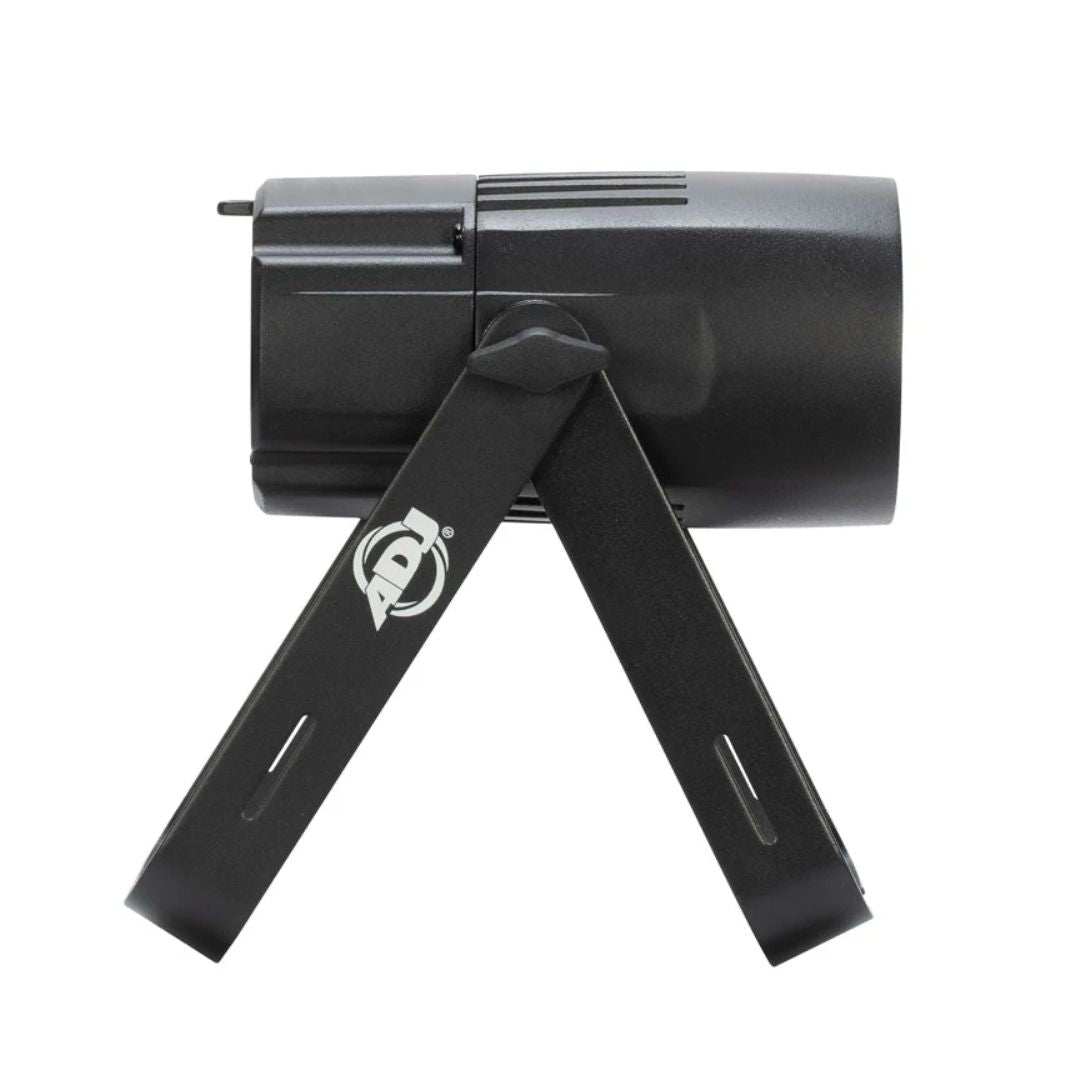 Side view of ADJ Saber Spot RGBL LED Pinspot on white background