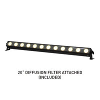 Front view of ADJ UBL120 LED Bar with diffusion filter attached on white background