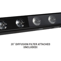 Close up view of ADJ UBL120 LED Bar with diffusion filter attached on white background