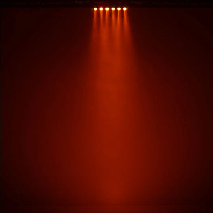 Hanging ADJ UBL6H LED Bar beaming orange light downward in venue