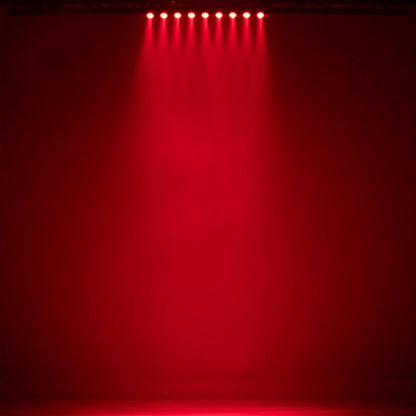 Hanging ADJ UBL9H LED Bar beaming red light downward in dim venue