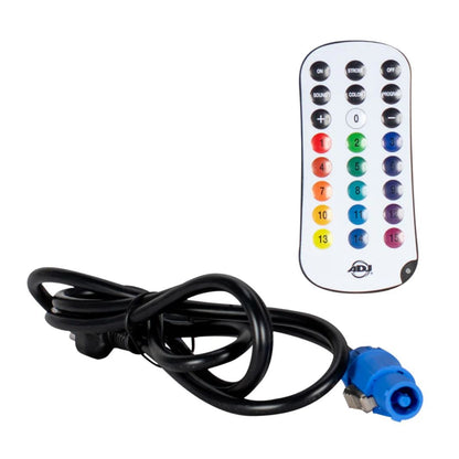 Included remote control and cable with ADJ UBL9H LED Bar on white background