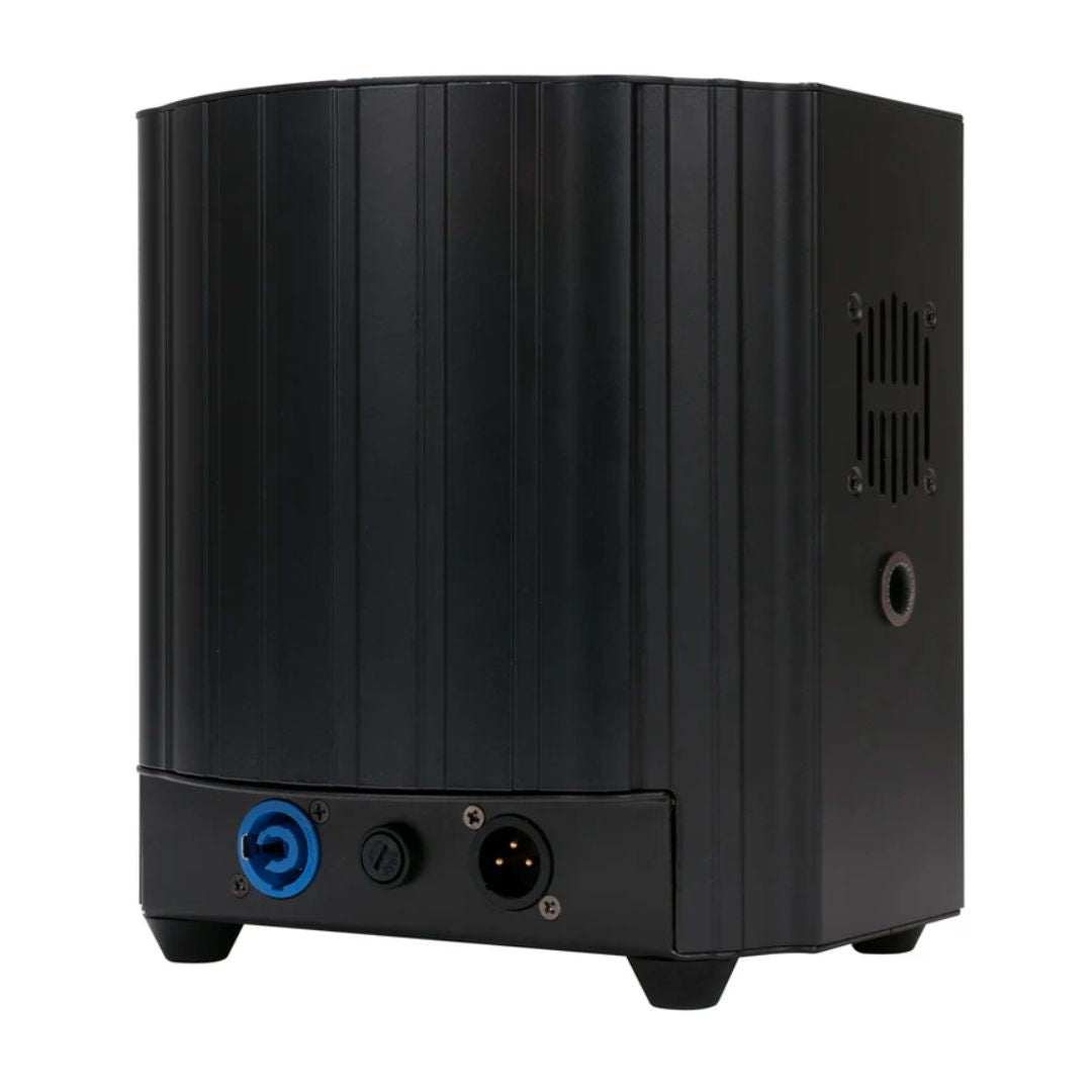 Side view of ADJ UVC350 UV COB Cannon LED Ultraviolet Wash Light Fixture on white background