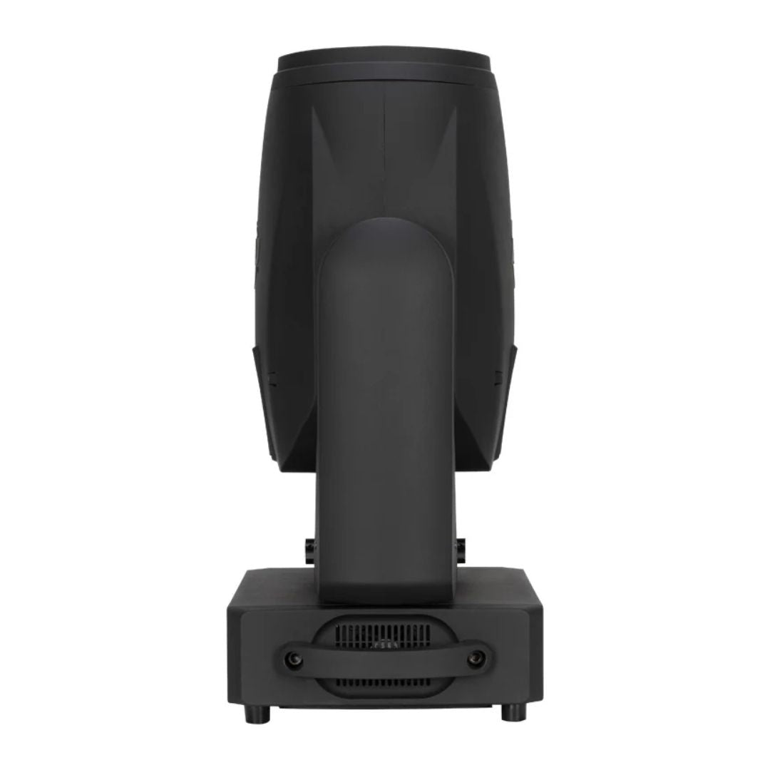 Side view of ADJ VIZ315 Vizi Beam CMY with beam pointing up on white background