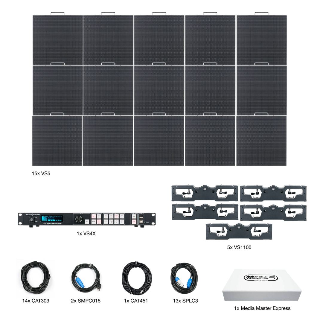 Inclusions of ADJ VS5 5X3 Video System on white background