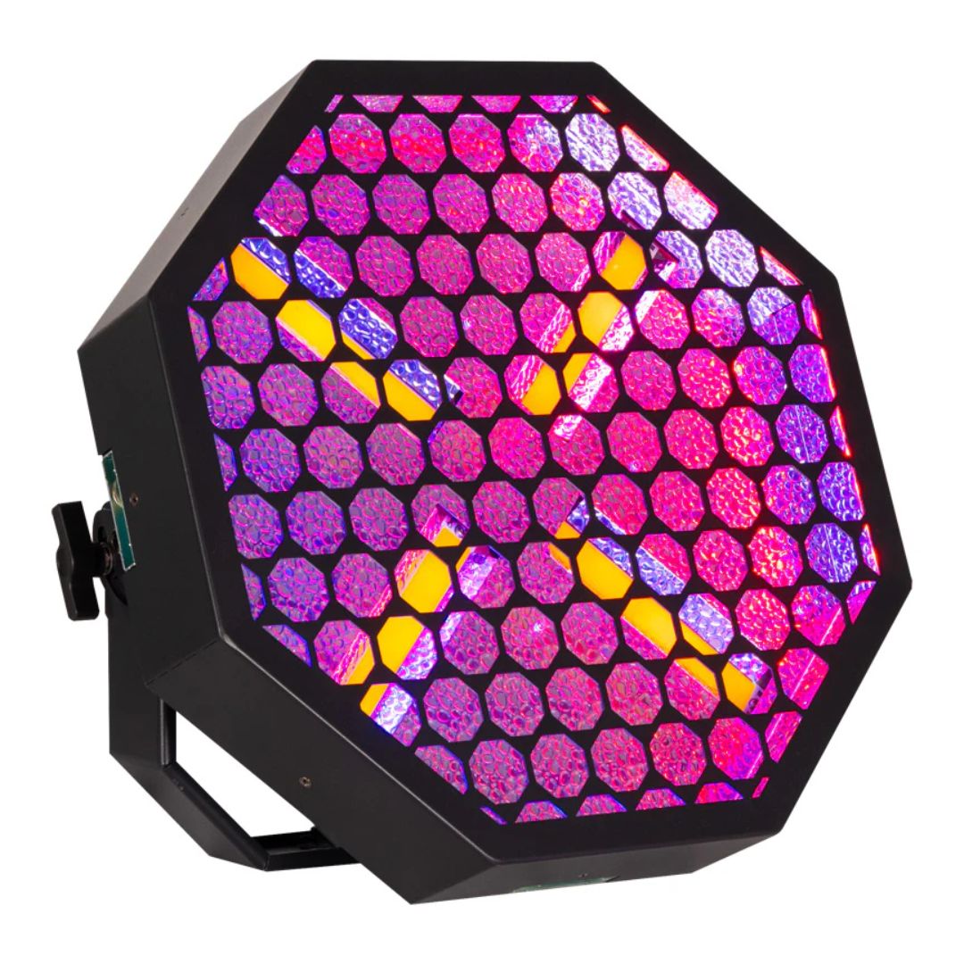 Angled front view of ADJ Vintage X Retro Amber Blinder on white background