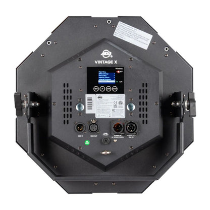 Rear ports view of ADJ Vintage X Retro Amber Blinder on white background