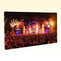 Angled view of ADJ WMS2 LED Video Panel with festival visuals on orange background