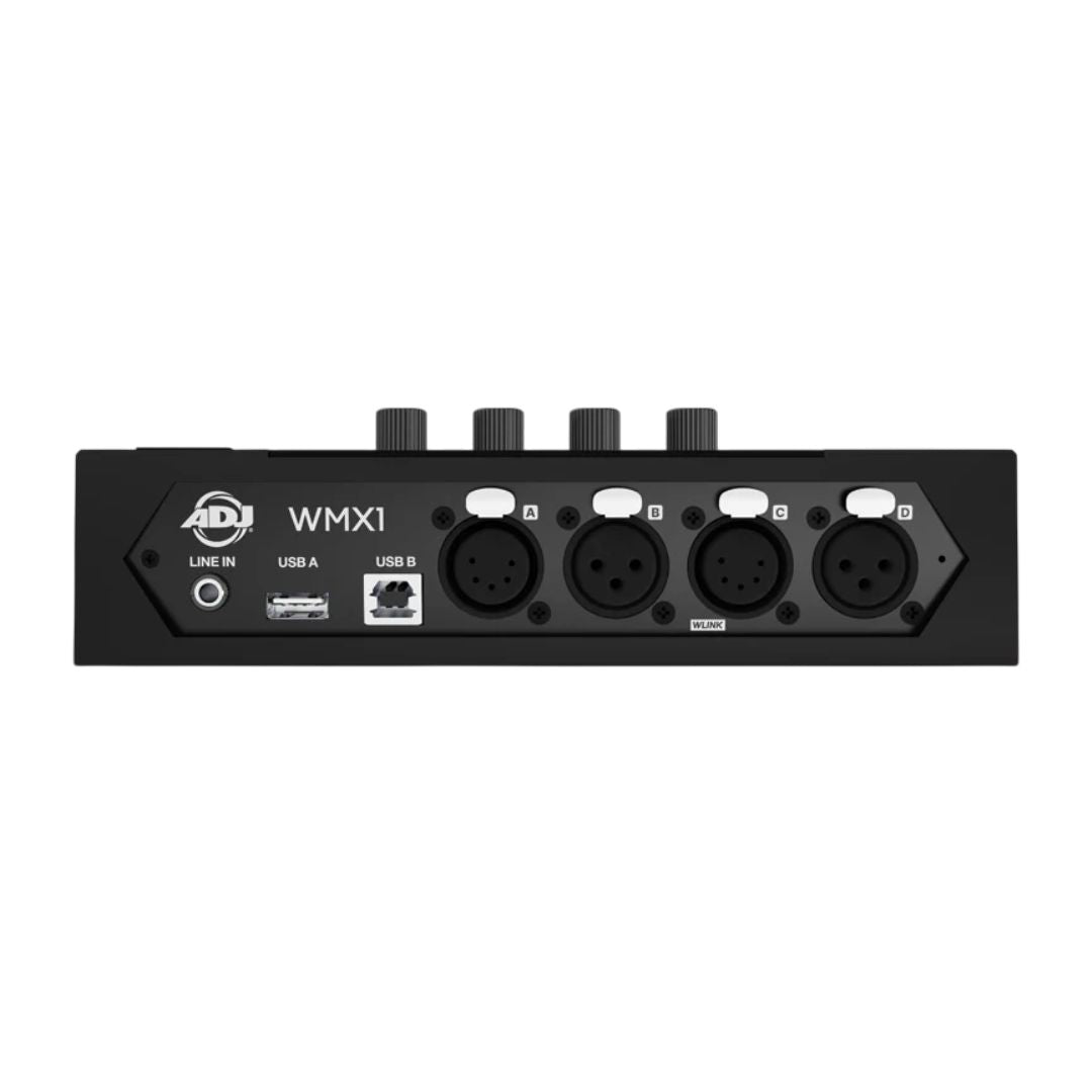 Rear view of ADJ WMX1 Mk2 DMX Lighting Controller on white background