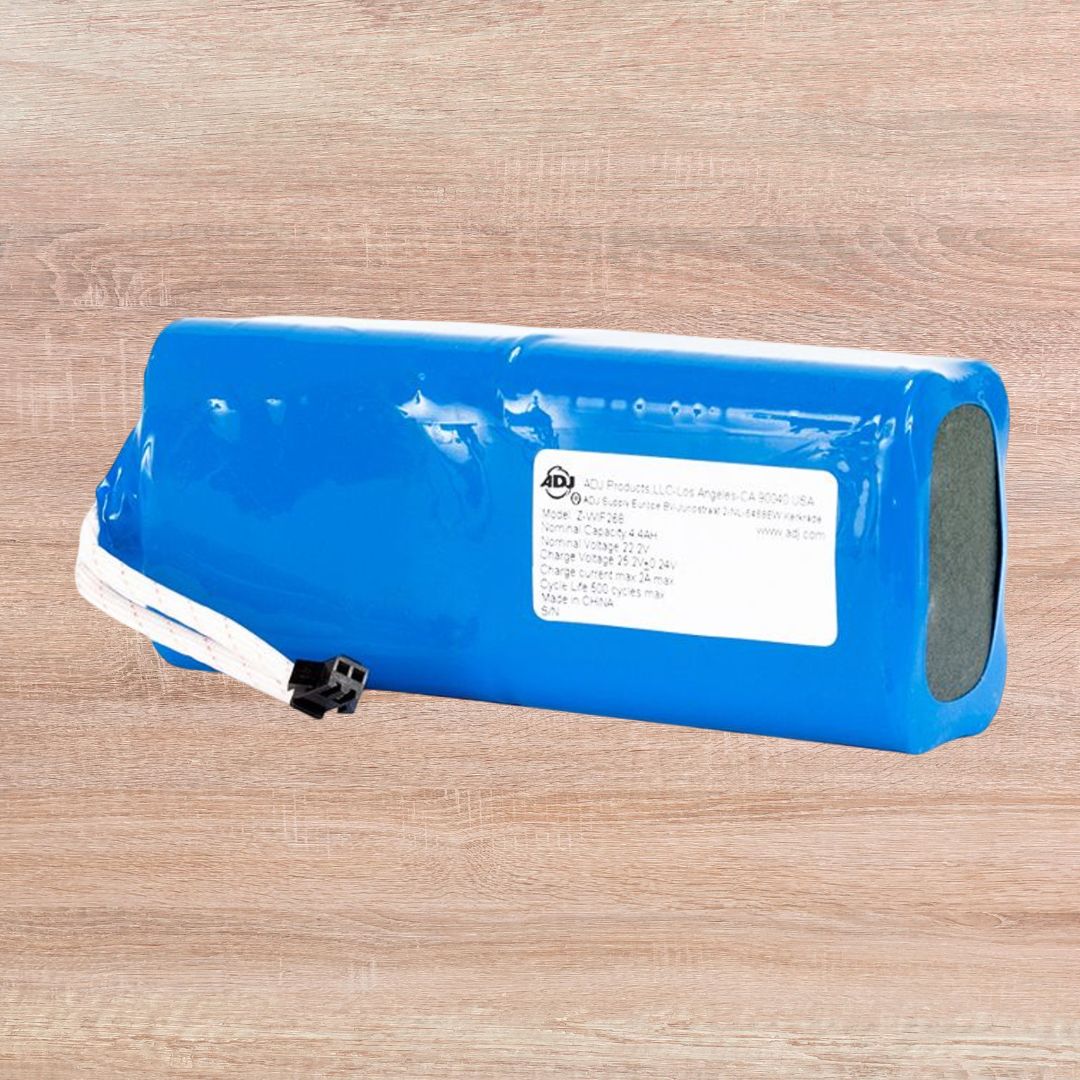 Front view of ADJ Z-WIF268 Replacement Battery for WiFLY Chameleon on wooden background