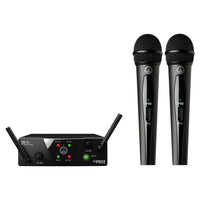 Inclusions of AKG WMS40 Mini Dual Vocal Set on white background