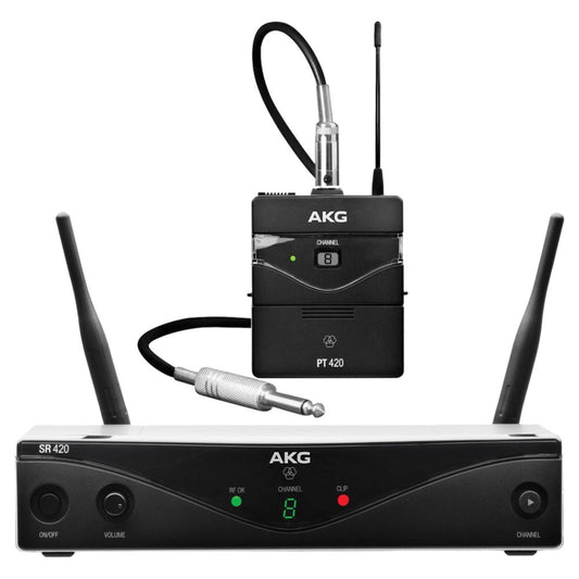 Inclusions of AKG WMS420 Wireless Instrument System on white background