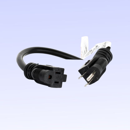 Close up view of Accu-Cable 3-Wire Edison AC Extension Cord (12 AWG, Black, 100') Plugs on purple background