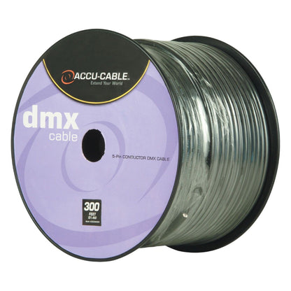 Angled front view of Accu-Cable 5-Pin DMX Cable Spool (300') on white background