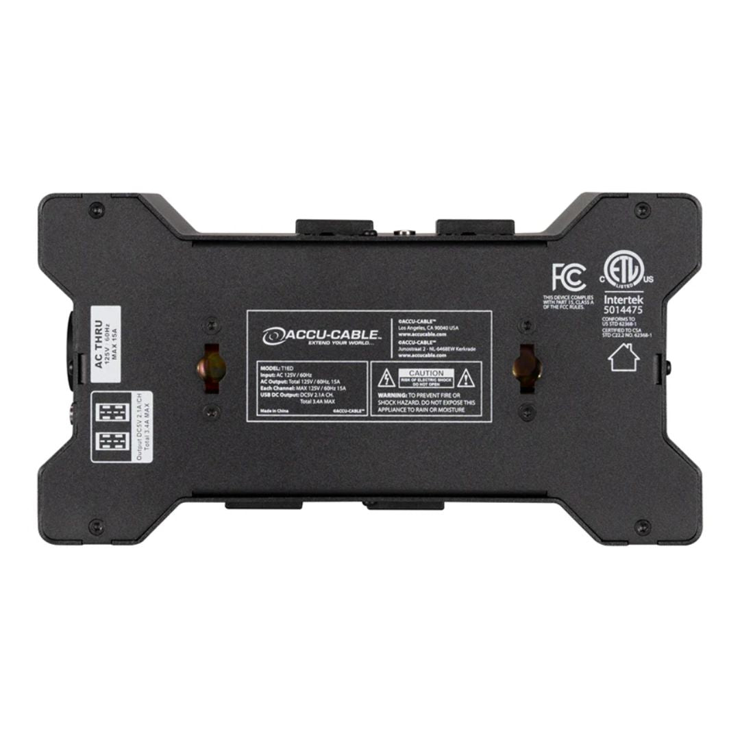 Bottom view of Accu-Cable Power Bone T1ED Power Distribution Box on white background