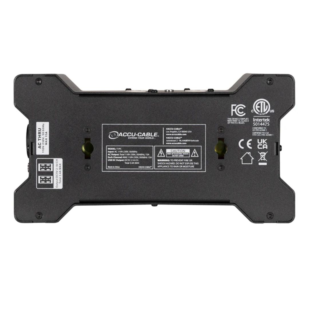 Bottom view of Accu-Cable Power Bone T1PC Power Distribution Box on white background