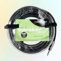 Front view of Accu-Cable S-10012 1/4" to 1/4" 12 Gauge Speaker Cable (100') on gradient yellow and blue background