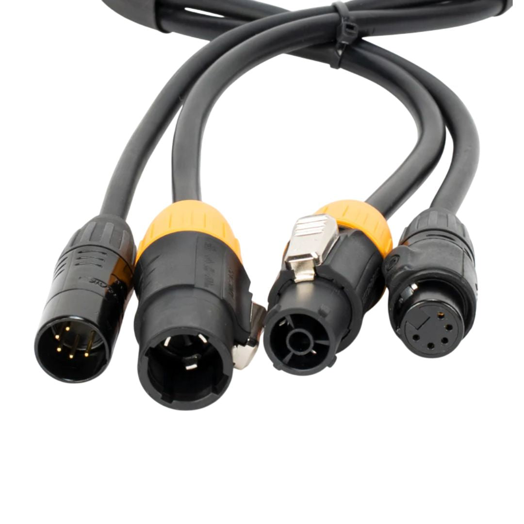 Close up view of Accu-Cable True 5-Pin DMX Locking Power Link Combo Cable (25') Jacks on white background