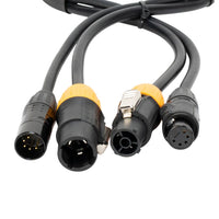 Close up view of Accu-Cable True 5-Pin DMX Locking Power Link Combo Cable (25') Jacks on white background