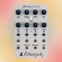 Front view of Afterneath EarthQuaker Devices Eurorack Module on orange and red gradient background