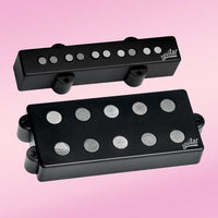 Angled front view of Aguilar AG 5M/J-HC 5-String Hum-Cancelling Bass Pickup Set on pink background