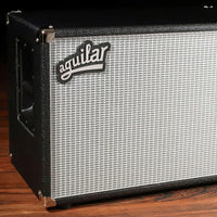 Close up angled view of Aguilar DB 210 Bass Cabinet on wooden floor