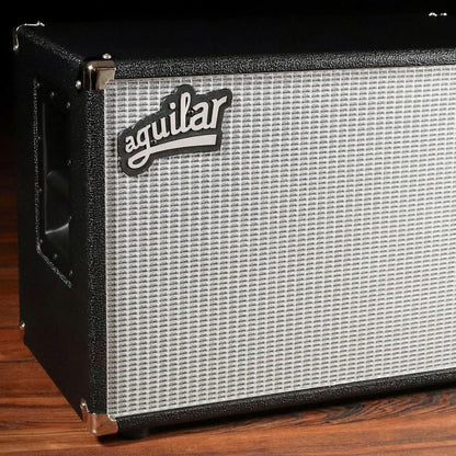 Close up angled view of Aguilar DB 210 Bass Cabinet on wooden floor