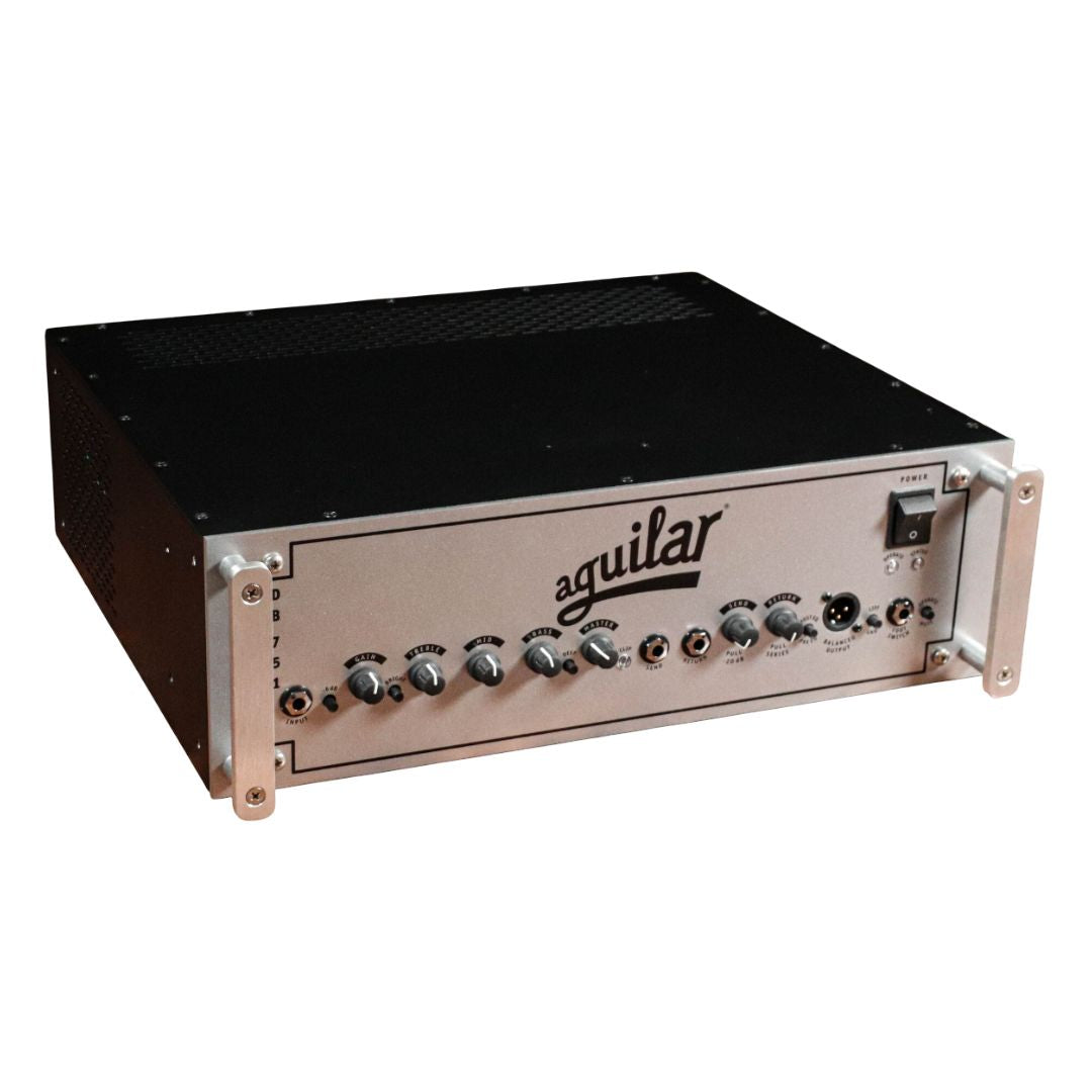 Angled front view of Aguilar DB 751 Bass Amp Head on white background