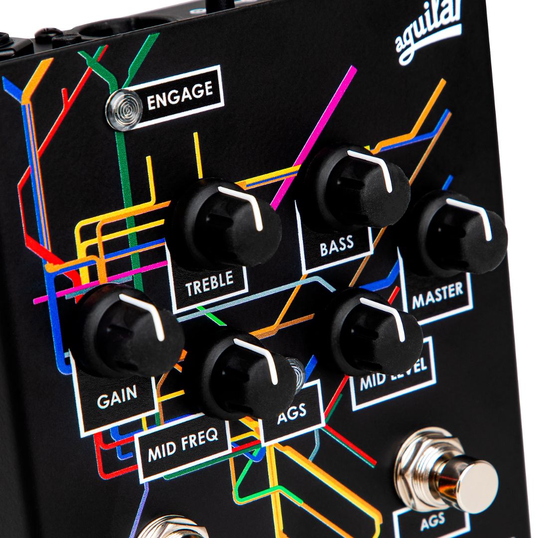 Close up view of Aguilar Tone Hammer Limited Subway Edition Pedal on white background