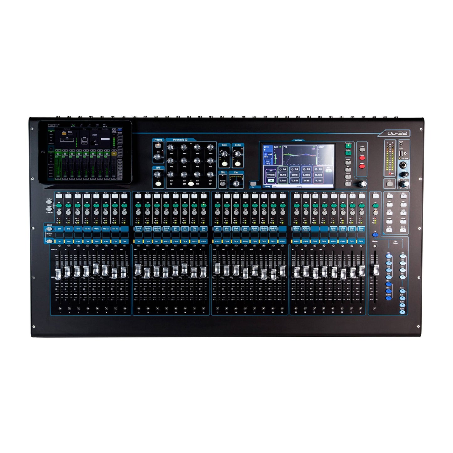 Front view of Allen & Heath Qu-32C Digital Mixer on white background