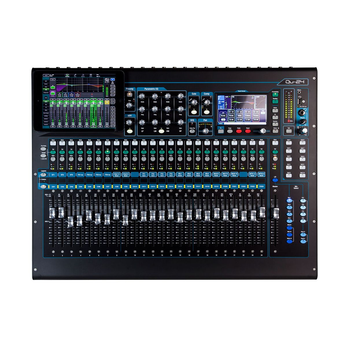 Front view of Allen & Heath Qu-24C Digital Mixer on white background