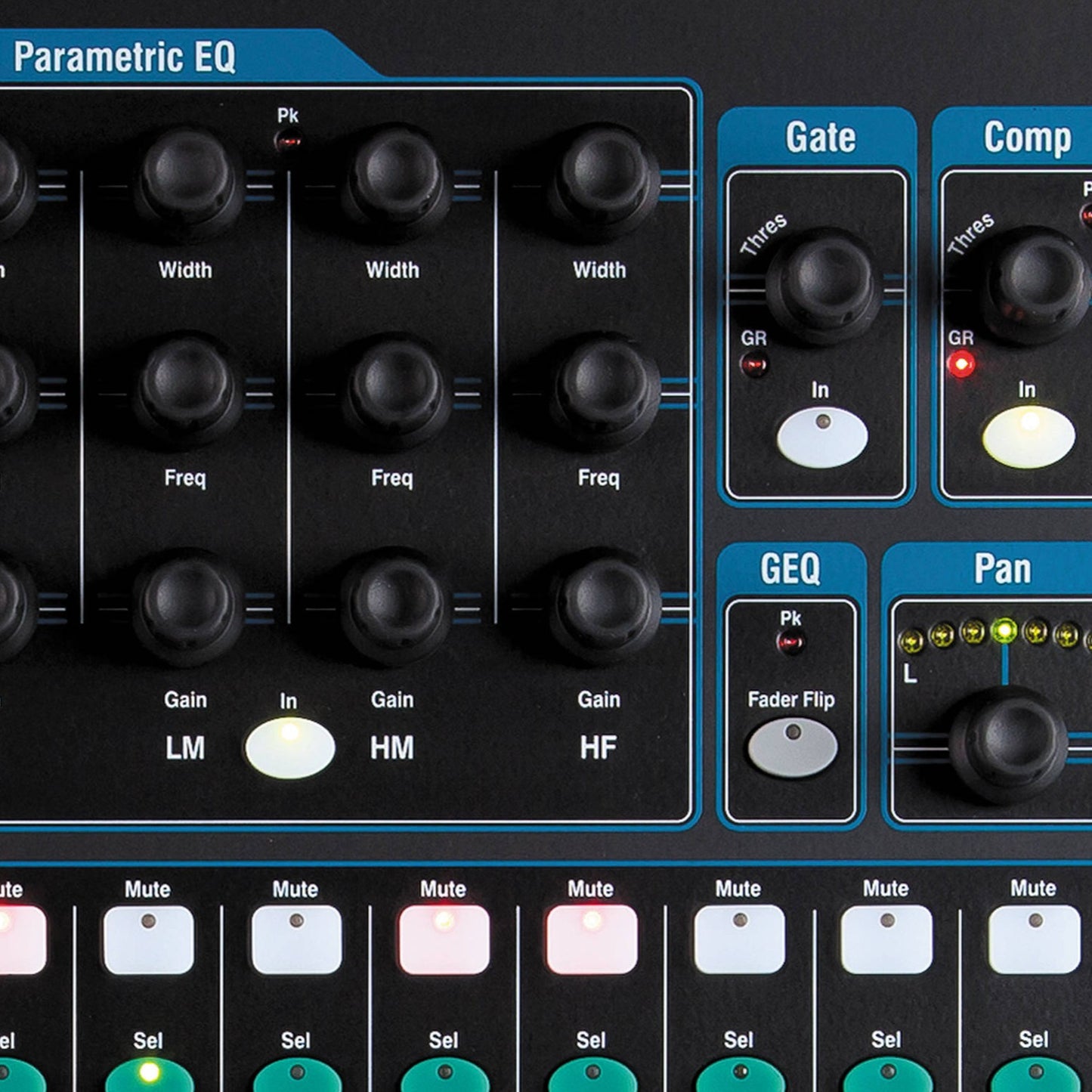 Close up view of Allen & Heath Qu-24C Digital Mixer