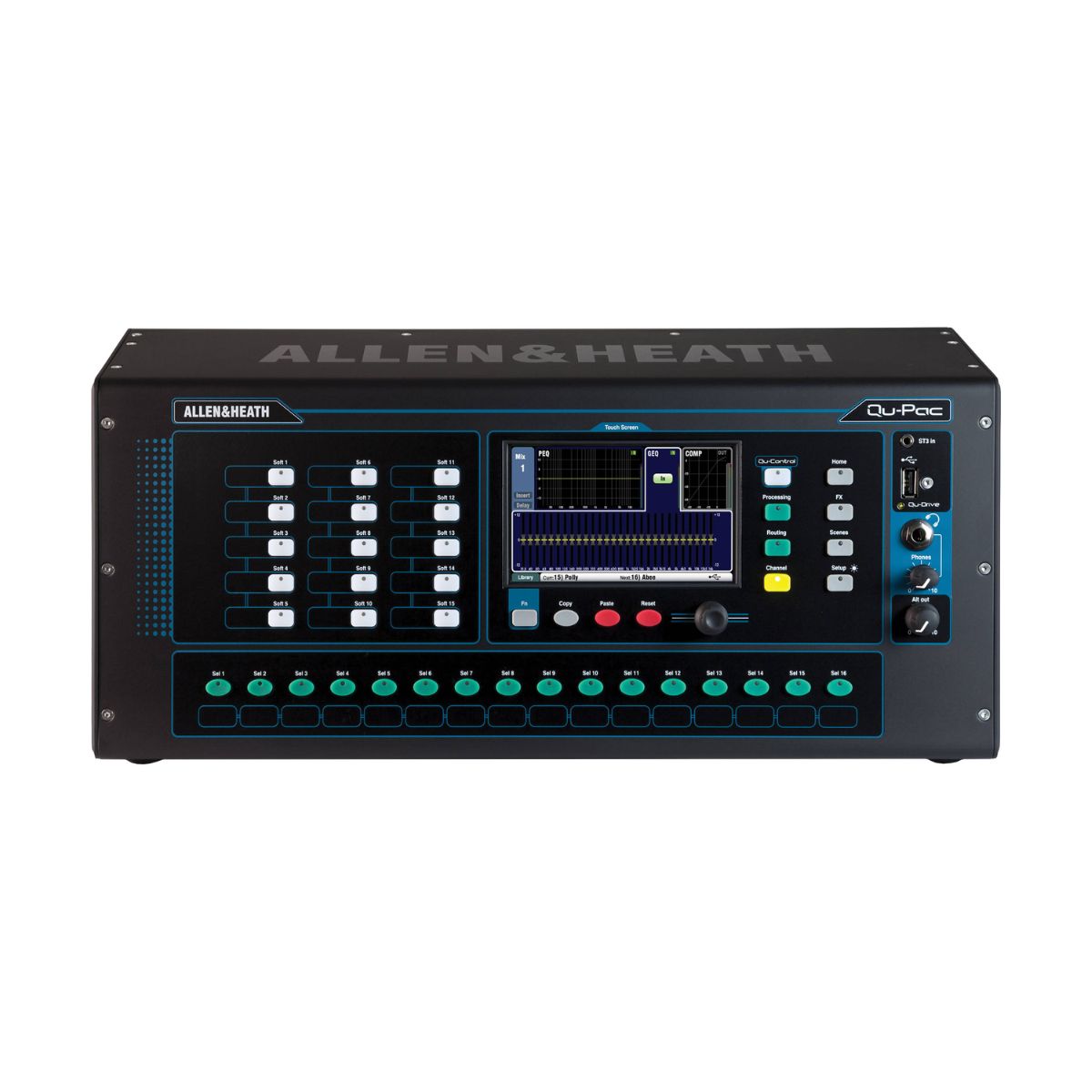 Front view of Allen & Heath Qu-Pac Rackmount Digital Mixer on white background